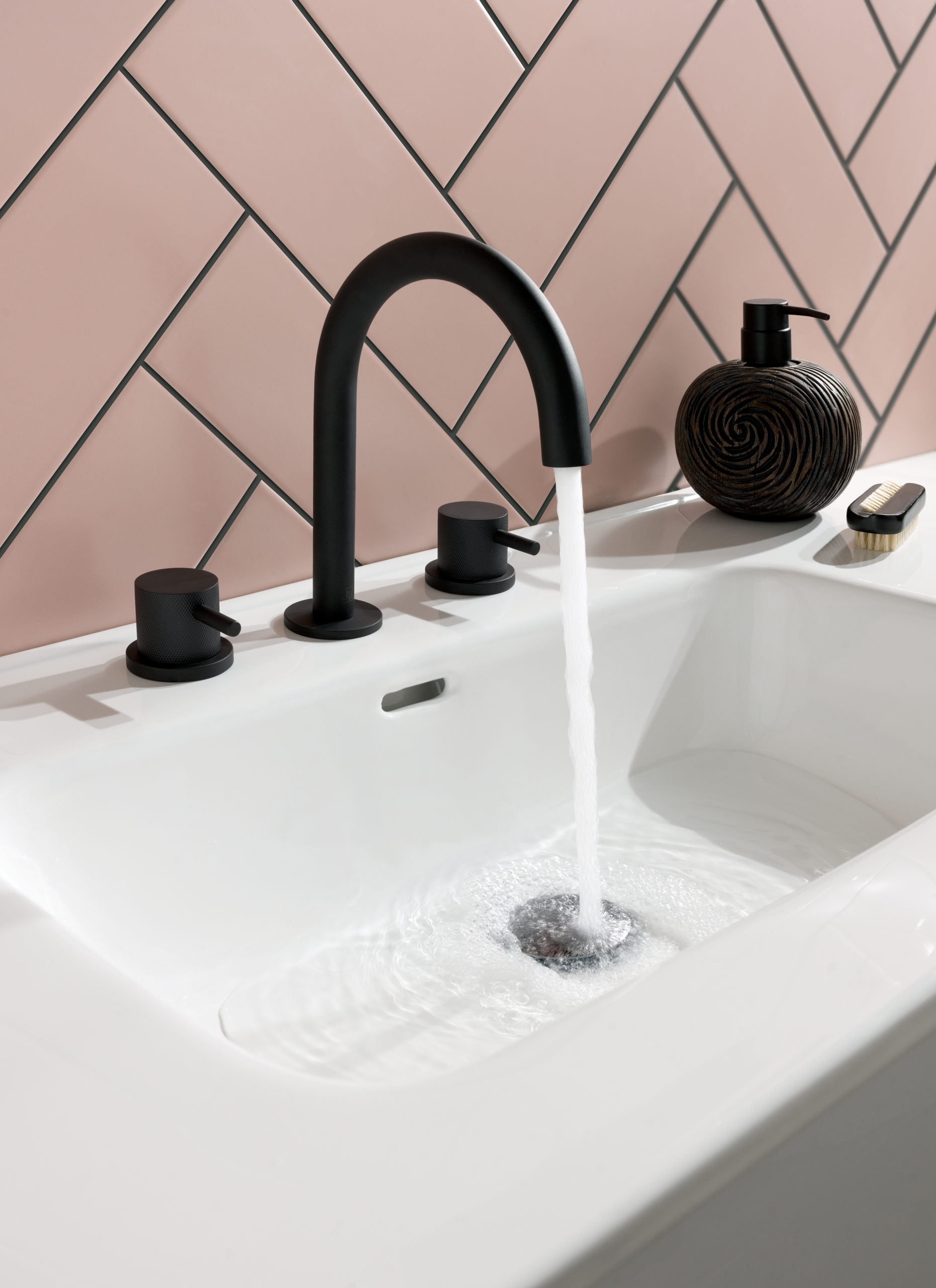 VOS 3 Hole Deck Mounted Basin Mixer with Designer Handle - Matt Black - Image 4