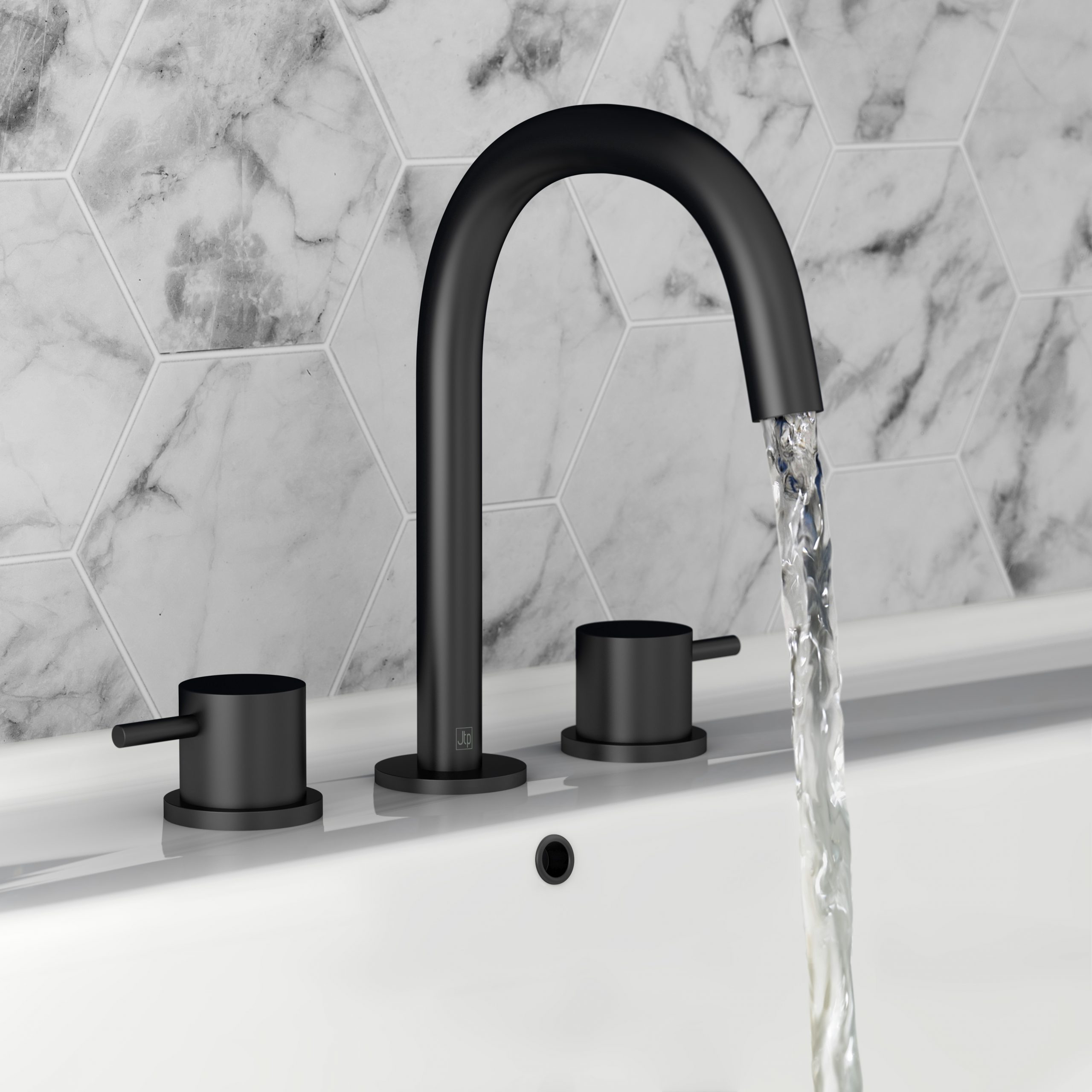 VOS 3 Hole Deck Mounted Basin Mixer with Designer Handle - Matt Black - Image 3