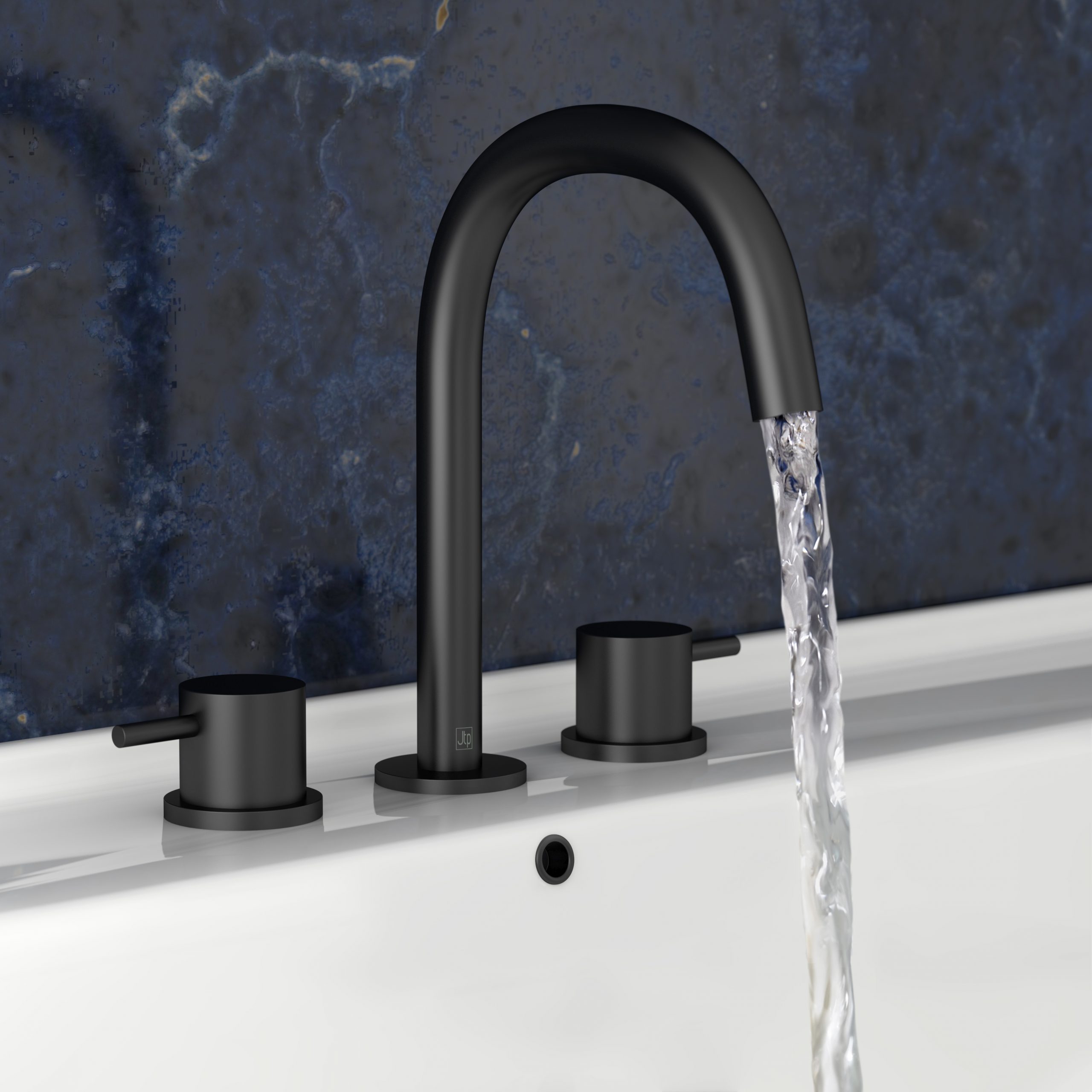 VOS 3 Hole Deck Mounted Basin Mixer with Designer Handle - Matt Black - Image 2