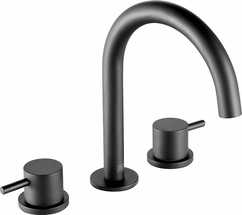 JTP VOS 3 Hole Deck Mounted Basin Mixer with Designer Handle - Matt Black - Image 4