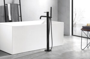 JTP VOS Floor Standing Bath Shower Mixer with Hand Shower Kit - Matt Black