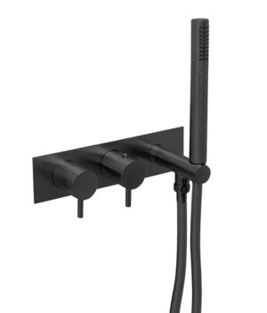 VOS Thermostatic Concealed 2 Outlet Shower Valve, Handset with Designer Handles - Matt Black