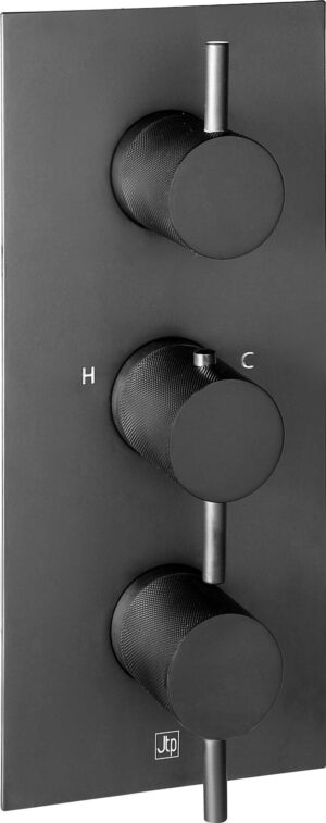 VOS Thermostatic Concealed 2 Outlet Shower Valve, Vertical - Matt Black