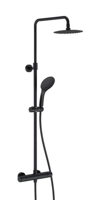 VOS Thermostatic Bar Valve with 2 Outlets, Adjustable Riser and Shower Kit Cool Touch - Matt Black