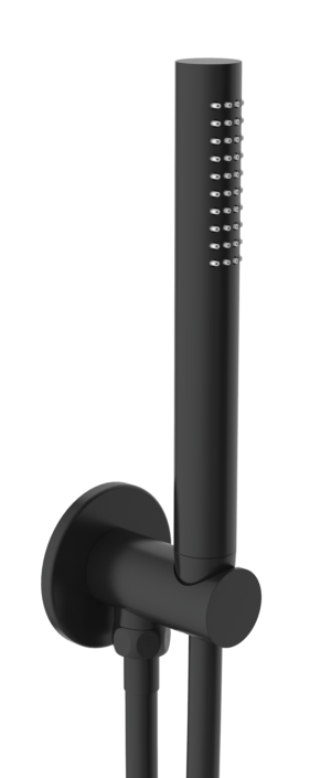 VOS Round Water Outlet with Holder Plastic Hose Slim Hand Shower - Matt Black