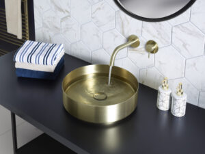 JTP Vos Single Lever Wall Mounted Basin Mixer with Slim Spout - Brushed Brass