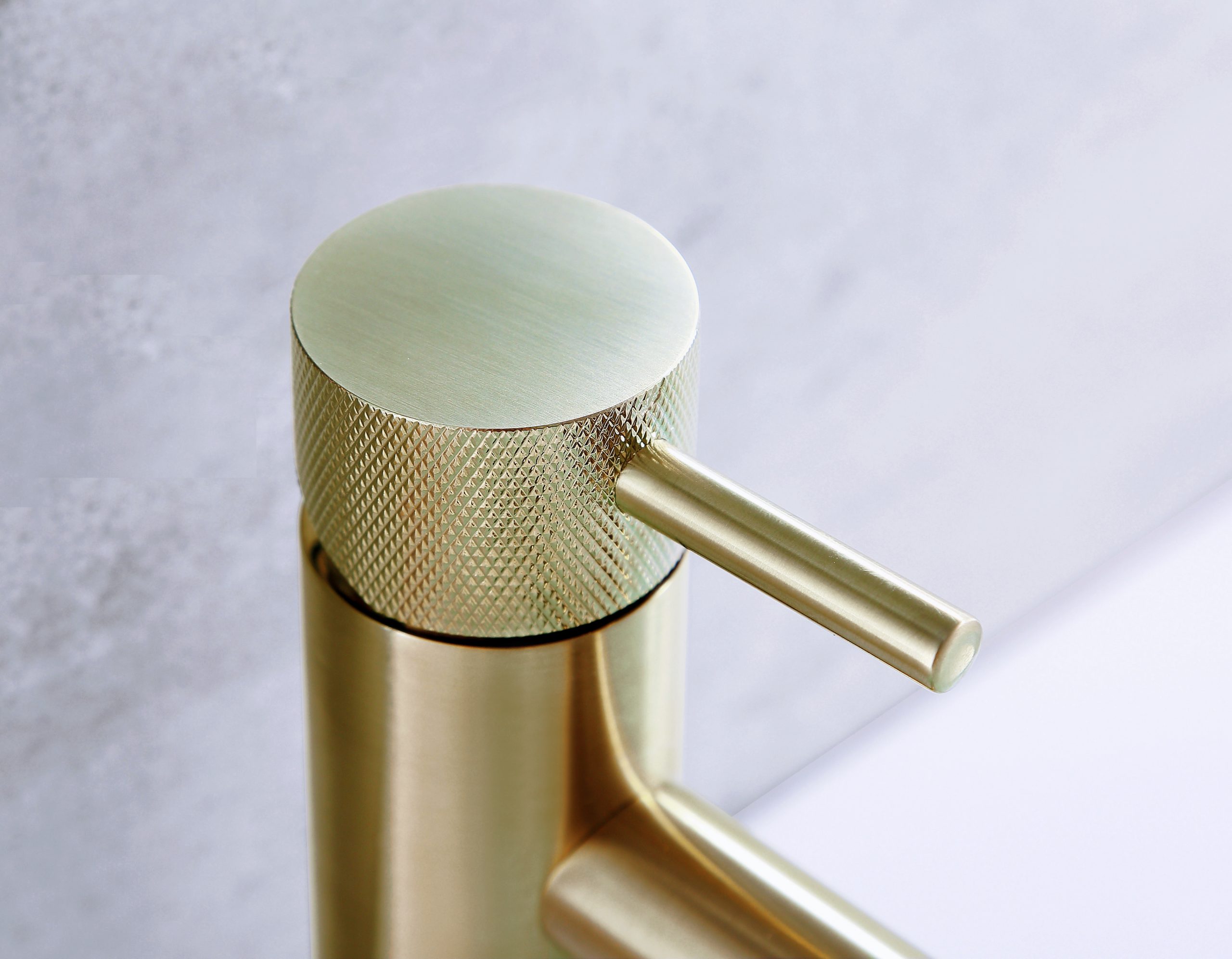 VOS Single Lever Basin Mixer Designer Handle - Brushed Brass - Image 3