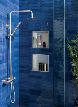 JTP INOX Thermostatic Bar Valve with 2 Outlets, Adjustable Riser and Shower Kit