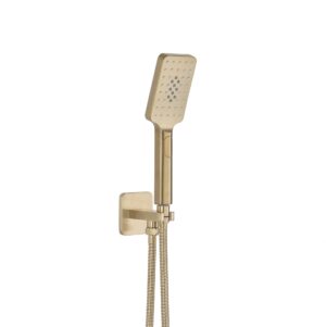 HIX Square Water Outlet with Holder, Hose and Hand Shower - Brushed Brass