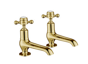 Grosvenor Cross Long Nose Basin Taps - Polished Gold