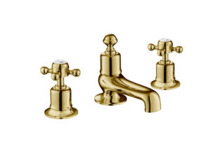 Grosvenor Cross 3 Hole Deck Mounted Bath Filler - Polished Gold