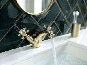 JTP Grosvenor Cross Basin Mixer with Pop Up Waste - Polished Gold