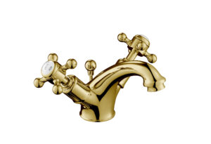 Grosvenor Cross Basin Mixer with Pop Up Waste - Polished Gold