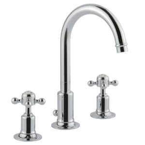 Grosvenor Cross 3-Hole Basin Mixer with Pop-Up Waste with Swivel Spout - Chrome