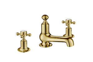 Grosvenor Cross 3 Hole Basin Mixer - Polished Gold