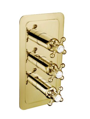 Grosvenor Cross Thermostatic 3 Outlet Shower Valve - Polished Gold
