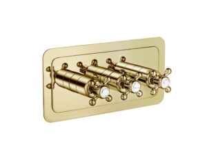 Grosvenor Cross Thermostatic 2 Outlet Shower Valve Horizontal - Polished Gold