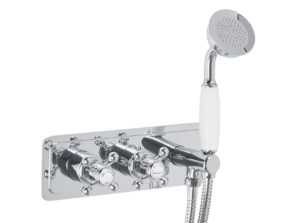 Grosvenor Cross Thermostatic Concealed 2 Outlet Valve + Handset - Chrome