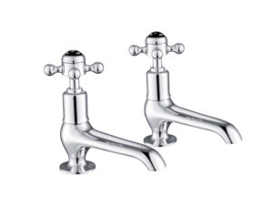 Grosvenor Cross Black Edition Long Nose Basin Taps - Chrome