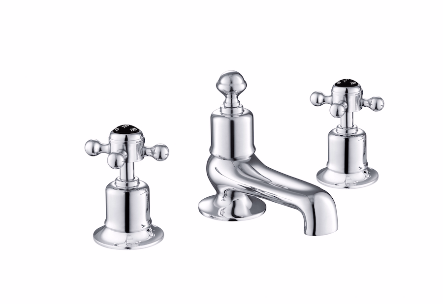 JTP Grosvenor Cross Black Edition 3 Hole Deck Mounted Bath Filler - Chrome