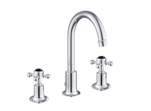 Grosvenor Cross Black Edition 3-Hole Basin Mixer with Pop-Up Waste with Swivel Spout - Chrome