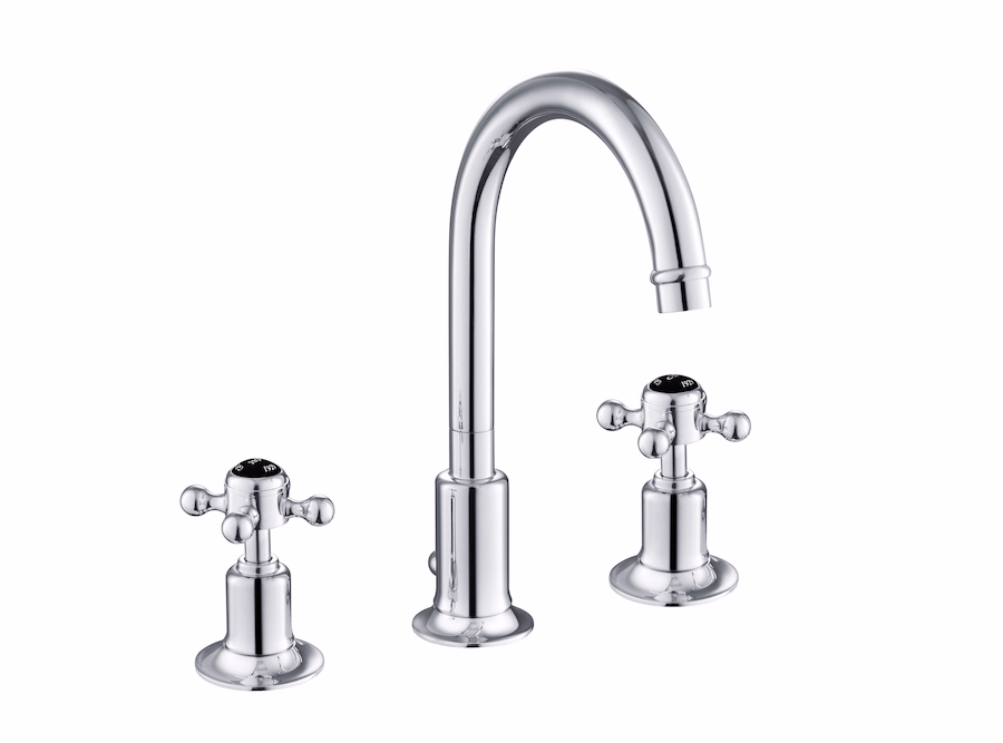JTP Grosvenor Cross Black Edition 3-Hole Basin Mixer with Pop-Up Waste with Swivel Spout - Chrome