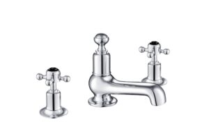 Grosvenor Cross Black Edition 3 Hole Basin Mixer - Chrome