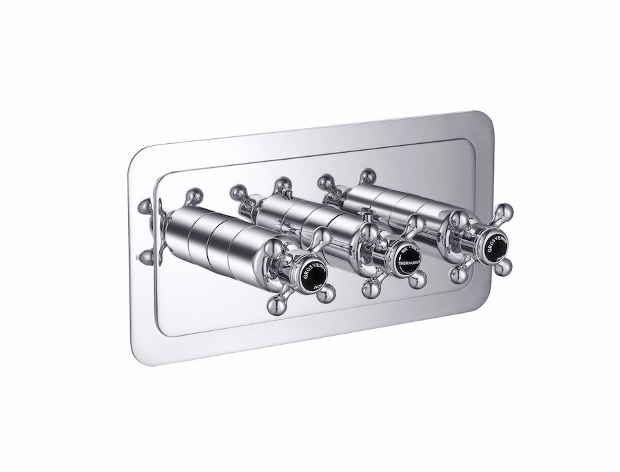 JTP Grosvenor Cross Black Edition Thermostatic 3 Outlet Shower Valve - Chrome