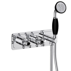 Grosvenor Cross Black Edition Thermostatic Concealed 2 Outlet Valve + Handset - Chrome
