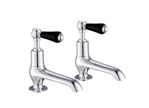 Grosvenor Lever Black Edition Long Nose Basin Taps - Chrome