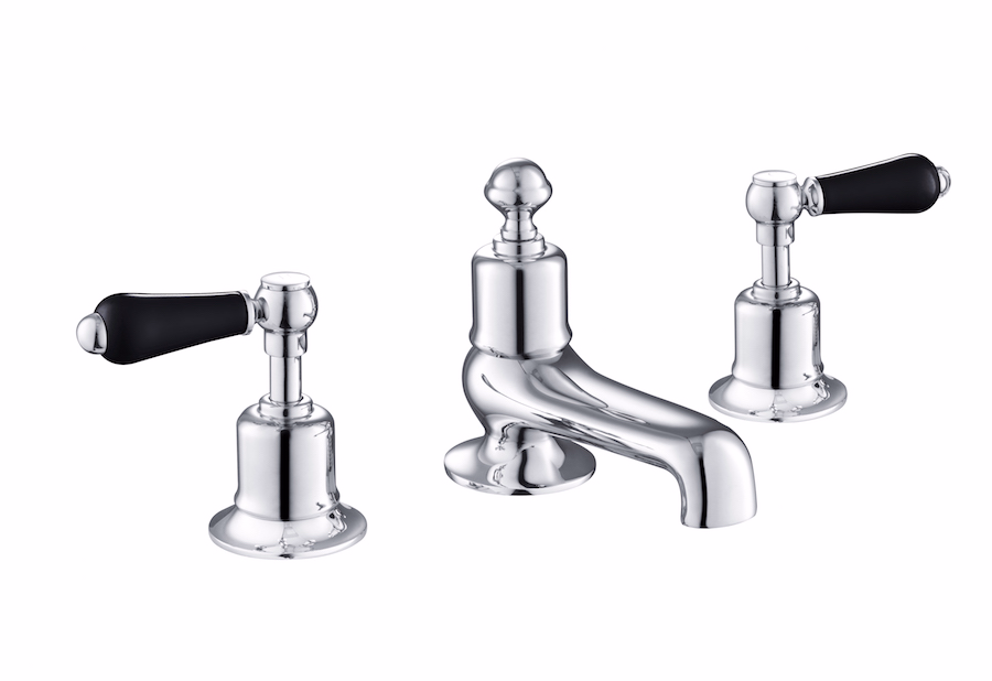JTP Grosvenor Lever Black Edition 3 Hole Deck Mounted Bath Filler - Chrome