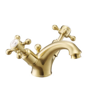 Grosvenor Cross Basin Mixer with Pop Up Waste - Brushed Brass