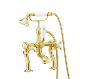 Grosvenor Deck Mounted Bath Shower Mixer with Kit - Brushed Brass