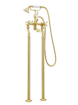 Grosvenor Freestanding Bath Shower Mixer With Kit - Brushed Brass