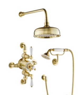Grosvenor Exposed Thermostatic Valve with 2 Outlets - Brushed Brass