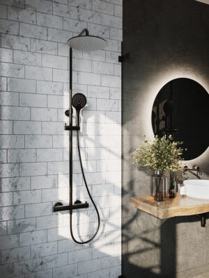 ARMERA Rio Exposed Round 2 Outlet Thermostatic Valve with Rigid Riser Shower Kit